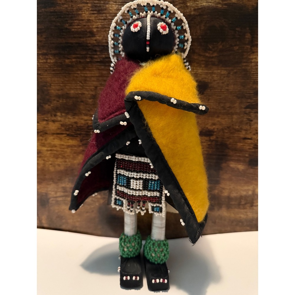 Vintage Handmade African Style Beaded Doll 13" Folk Art Textile Figurine